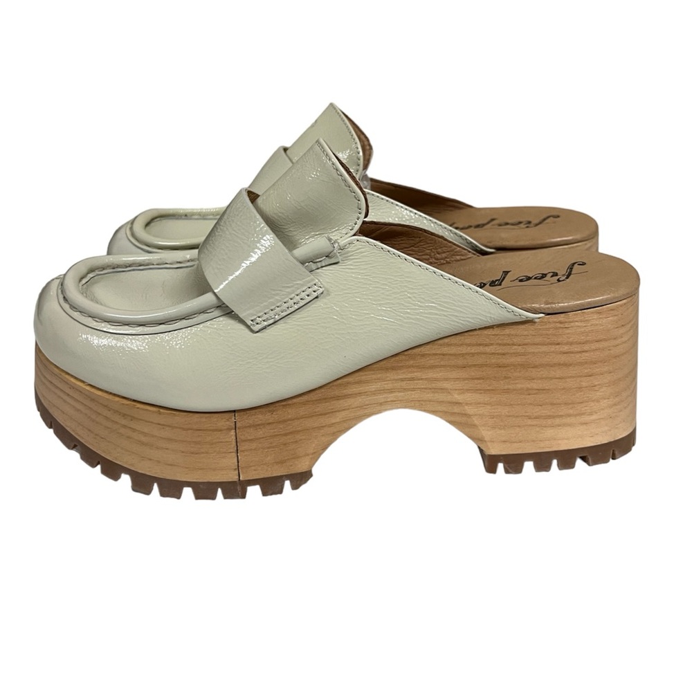 Free People Cream Leather Wooden Platform Mules - Picture 3 of 10